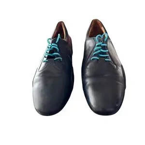 LodinG Mens Black Leather Blue Laces Closed Lacing Oxfords Shoes Size 11