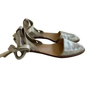 Loeffler Randall Silver Leather Lace Tie Sandals Sz 6.5