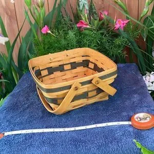 Longaberger double hinged handle vintage Christmas basket w/o liner