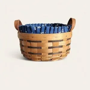 Longaberger Round Button Basket Liner Protector Leather Handles