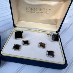 Lord West Vintage Black and Gold Hexagonal Cuff Links Set