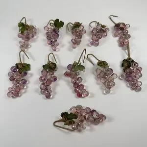 Lot of 11 VTG Faceted Beaded Acrylic Plastic Grape Clusters Purple Leaves 4 in