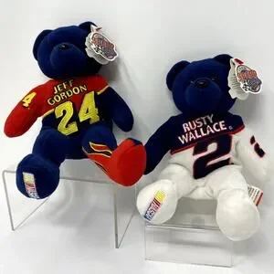 Lot of 2 Bears Nascar Bear JEFF GORDON 24 & Rusty Wallace 2 Plush Toy Kids