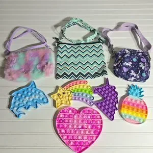 Lot of 3 Girls purses and 5 Pop It fidget toys