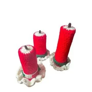 Lot Of 3 Vintage 3D Crochet Christmas Candles Holiday Decor Seasonal Retro 1900s