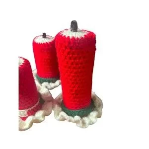Lot Of 3 Vintage 3D Crochet Christmas Candles Holiday Decor Seasonal Retro 1900s