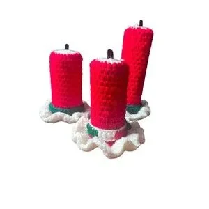 Lot of 3 Vintage 3D Crochet Christmas Candles Holiday Decor Seasonal Retro 1900s