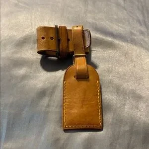 Louis Vuitton Brown Leather Bag Tag & Strap Great Condition Authentic