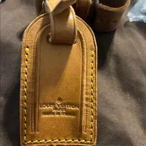 Louis Vuitton Brown Leather Bag Tag & Strap Great Condition Authentic