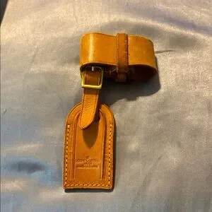 Louis Vuitton Brown Leather Bag Tag & Strap Great Condition Authentic