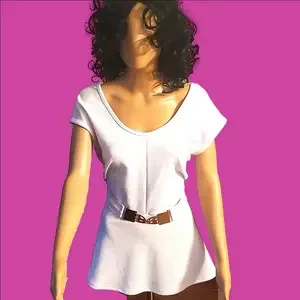 Love Belted Flared Bottom top in Popcorn fabric design