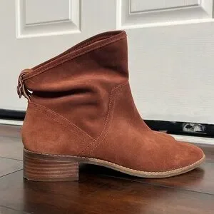 LUCKY BRAND Lollin Suede Bootie sz 8 Stacked Heel in Brandy Boho Festival Rodeo