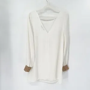 Lulu's Guiding Light Beaded Rhinestone Cuffs Shift Dress Sz XS White Balloon Slv