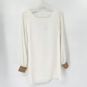 Lulu's Guiding Light Beaded Rhinestone Cuffs Shift Dress Sz XS White Balloon Slv