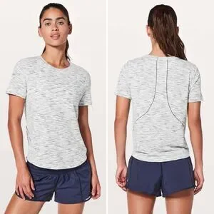 Lululemon Long Distance Short Sleeve in Tiger Space Dye Black White Size 8