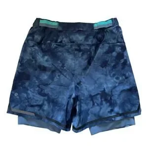 Lululemon Surge Shorts 6" Lined Elastic Waist Tidal Dye River Blue Mens Large