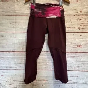 Lululemon Wunder Under Crop Shine On Bordeaux Drama Pigment Wind Berry Rumble 6