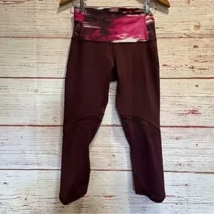 Lululemon Wunder Under Crop Shine On Bordeaux Drama Pigment Wind Berry Rumble 6
