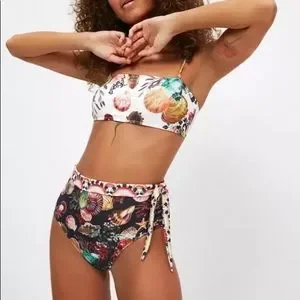 Lux French Costal Sea Shell Bikini With High Waisted Fold Over & Side Ties