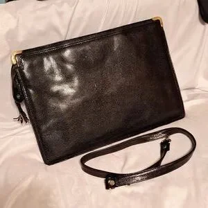 M.F. Marangi Black Lizardskin Embossed Leather Laptop briefcase Like new w/strap