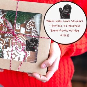 Made With Love Stickers – 100 Count - 2"x 1.75" - Oven Mitt - Red Foil Heart