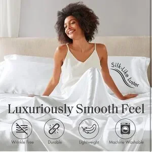 Madison Park White Queen Satin Sheet Set NWT