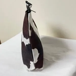 Makeup Bag- Cow Print On Canvas NIP Open Interior 7Hx8.75Lx2D” Great Gifts