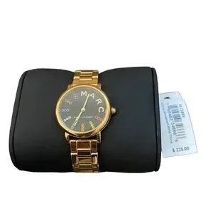 Marc By Marc Jacobs Womens Classic Rainbow Crystal Black Dial Gold Tone Watch