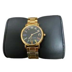 Marc by Marc Jacobs Womens Classic Rainbow Crystal Black Dial Gold Tone Watch