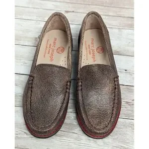 Marc Joseph Boys Size 10.5 Brown Leather Slip On Comfort Loafer Shoes Dress