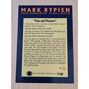 Mark Rypien/Pain And Pressure Card 1992 Fleer Mark Rypien #11