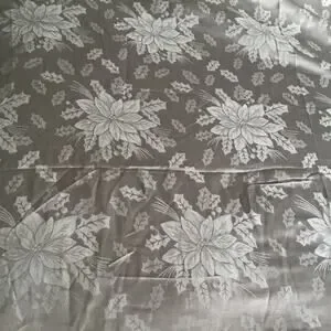 Martha Stewart Christmas Round Tablecloth Silver Damask Poinsettia & Holly 70' D