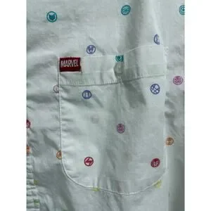 Marvel Disney Parks Button Up Shirt White XL Rainbow Logo Print