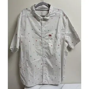 Marvel Disney Parks Button Up Shirt White XL Rainbow Logo Print