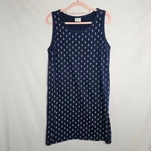 MASTRO BIANCO Coastal Tank Dress NAVY BLUE WHITE ANCHORS Size M Nautical Resort