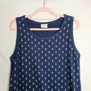 MASTRO BIANCO Coastal Tank Dress NAVY BLUE WHITE ANCHORS Size M Nautical Resort