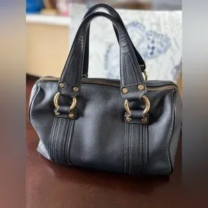 MCM Calfskin Studded Boston Bag Black Authentic