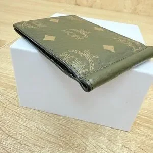 MCM Green Leather Visetos Bifold With Money Clip