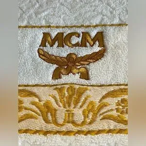 MCM Munich White & Gold Luxury Bath Towel — Vintage Boxed Collectible
