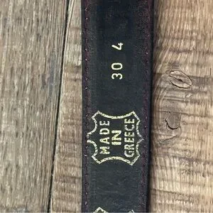 Meander Leather Belt W/ Embossed Textured Pattern. Medium Brown. 45.5” L