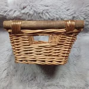 MEDIUM Golden Brown Woven Wicker Basket With Wooden Handles
