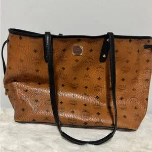 Medium MCM Cognac and Black Leather Tote