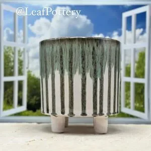 Melted Green Ceramic Planter Pot With Stud Legs