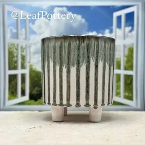 Melted Green Ceramic Planter Pot with stud legs