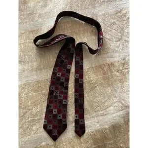 Men's Calvin Klein Silk Business Tie Ruby Red Grey Black Geometric Blocks
