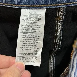 Men’s Carhartt Black Fleeced Lined Jeans Size 42 X 30 Relaxed Fit