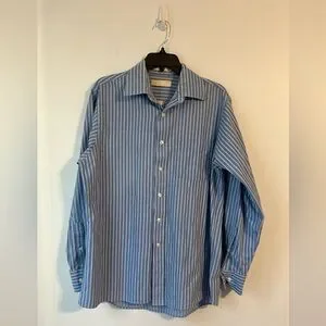 Men’s Michael Kors Size 16 34/35 Long Sleeve Striped Blue Button Down‎ Shirt