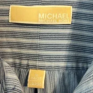 Men’s Michael Kors Size 16 34/35 Long Sleeve Striped Blue Button Down‎ Shirt