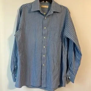 Men’s Michael Kors size 16 34/35 long sleeve striped blue button down‎ shirt