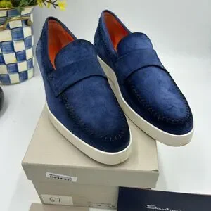 Men's Santoni suede loafers size 10 US made in Italy